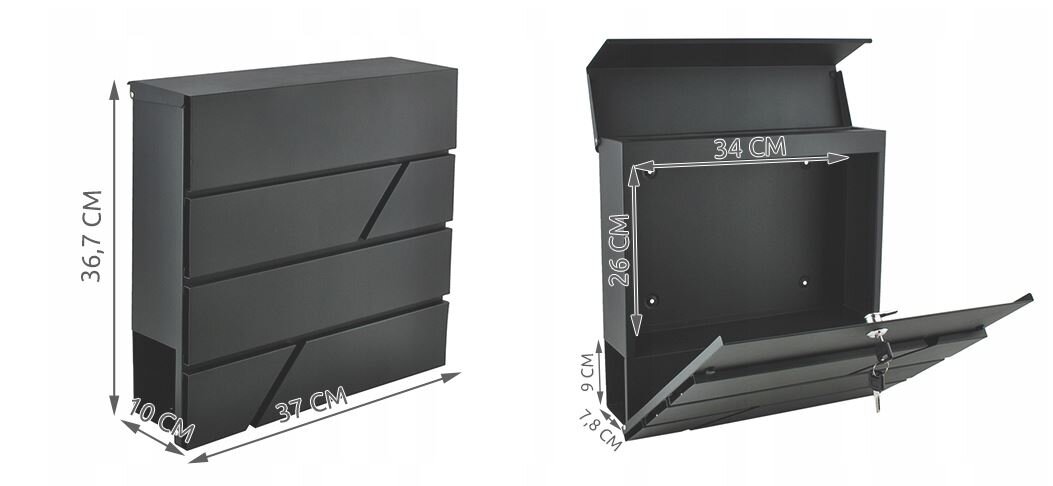 Pašto dėžutė, 37 x 36 cm, juoda kaina ir informacija | Pašto dėžutės, namo numeriai | pigu.lt