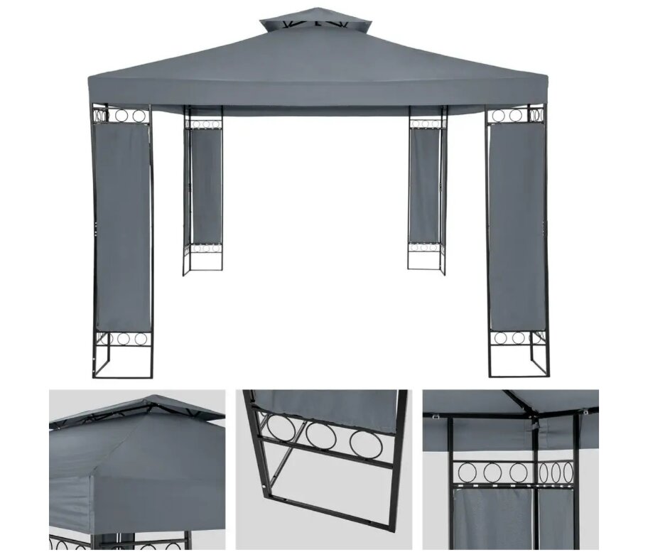 Pavėsinė Fluxar, 2.9 x 3.9 x 2.65 m, pilka kaina ir informacija | Pavėsinės | pigu.lt