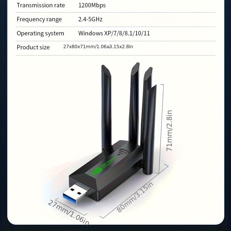 Dviejų juostų USB belaidžio tinklo plokštė. Belaidis „Wi-Fi“ imtuvas su 2.4G/5G ryšiu kaina ir informacija | Adapteriai, USB šakotuvai | pigu.lt