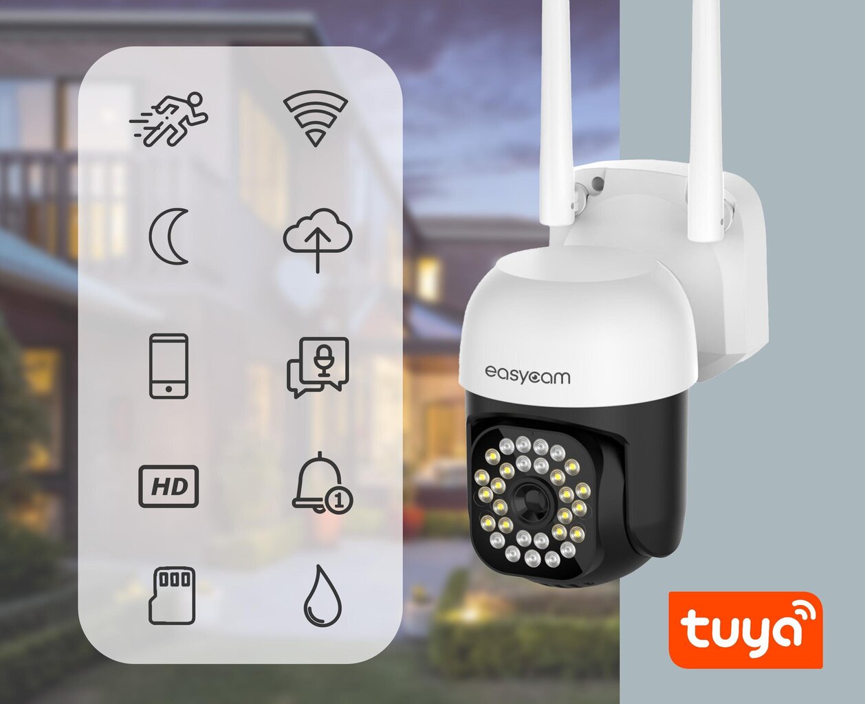 Lauko kamera IP EasyCam WiFi LED 35 m Tuya 8MP EC-8PT12L16IR kaina ir informacija | Stebėjimo kameros | pigu.lt