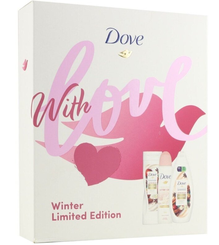 Kūno priežiūros rinkinys Dove With Love moterims: dezodorantas 150 ml + dušo želė 250 ml + kūno pienelis 250 ml kaina ir informacija | Dušo želė, aliejai | pigu.lt