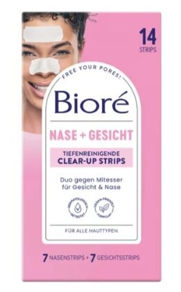 Veido valymo pleistrai Bioré Clear-up Strips, 14 vnt. цена и информация | Veido kaukės, paakių kaukės | pigu.lt