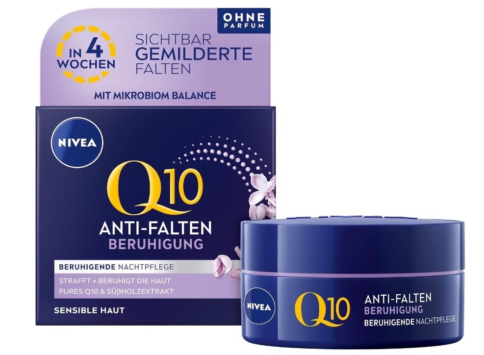 Naktinis veido kremas nuo raukšlių jautriai odai Nivea Q10 Soothing, 50 ml kaina ir informacija | Veido kremai | pigu.lt