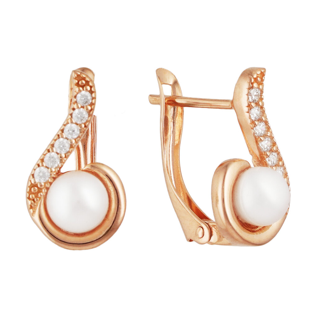 Auksiniai auskarai su perlais ir cirkoniais Brasco 58355 kaina ir informacija | Auskarai | pigu.lt