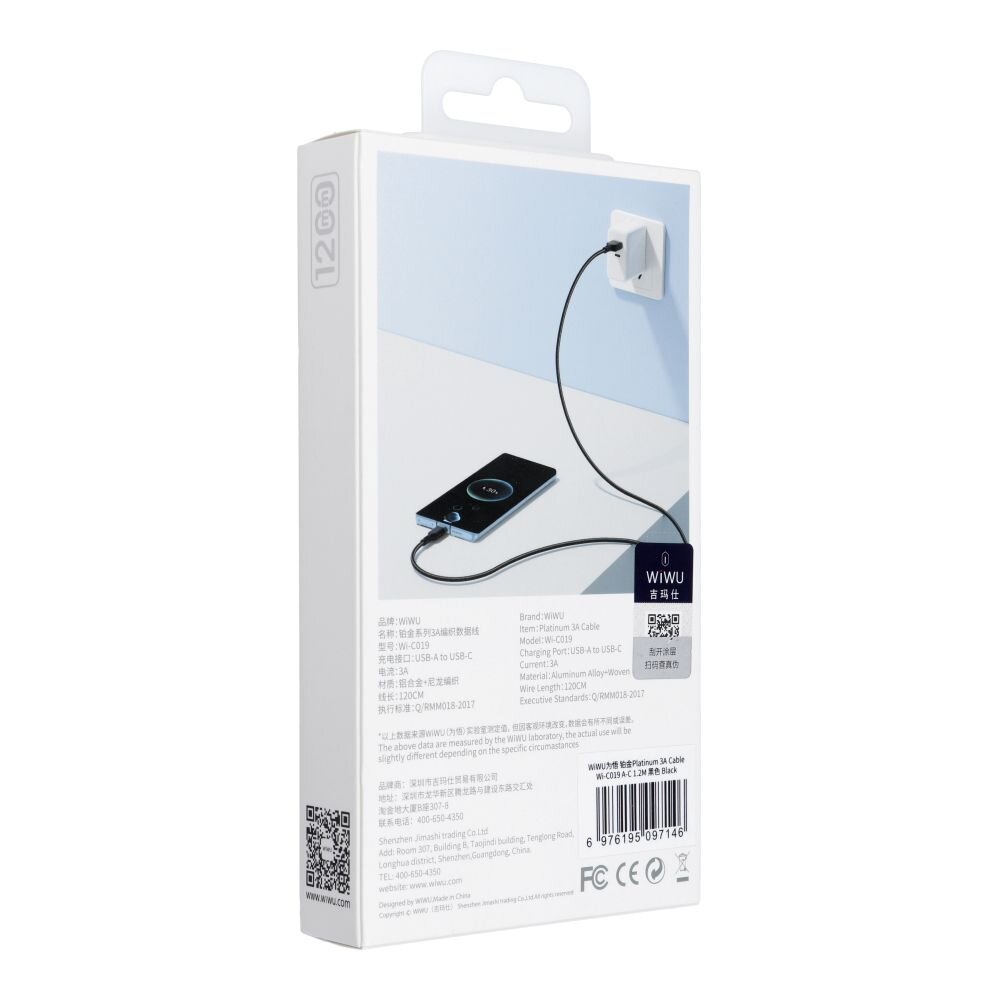 WiWU USB-A/USB-C, 1.2 m kaina ir informacija | Kabeliai ir laidai | pigu.lt