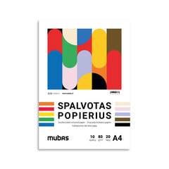 Spalvotas popierius Mubas A4, 80 gsm, 20 lapų цена и информация | Тетради и бумажные товары | pigu.lt