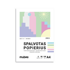 Spalvotas popierius Mubas A4, 80 gsm, 100 lapų цена и информация | Тетради и бумажные товары | pigu.lt