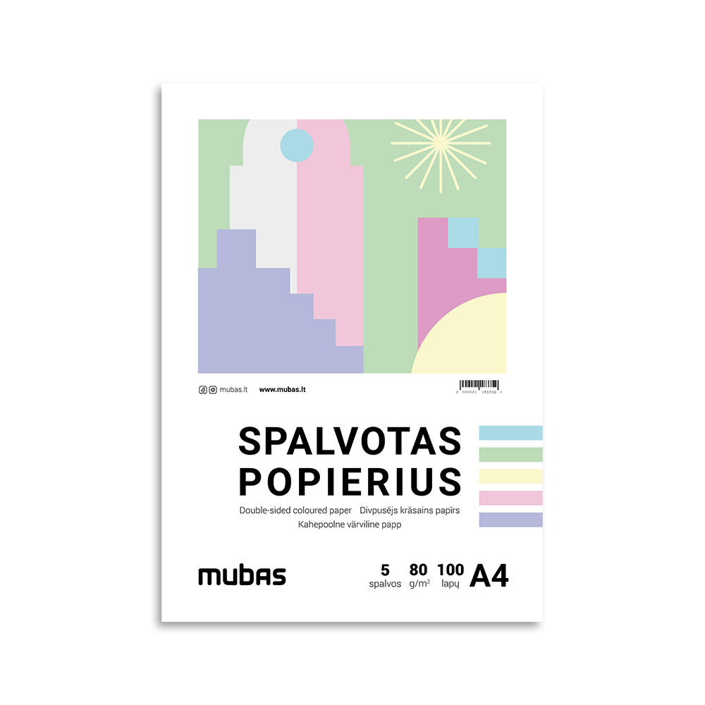 Spalvotas popierius Mubas A4, 80 gsm, 100 lapų kaina ir informacija | Sąsiuviniai ir popieriaus prekės | pigu.lt