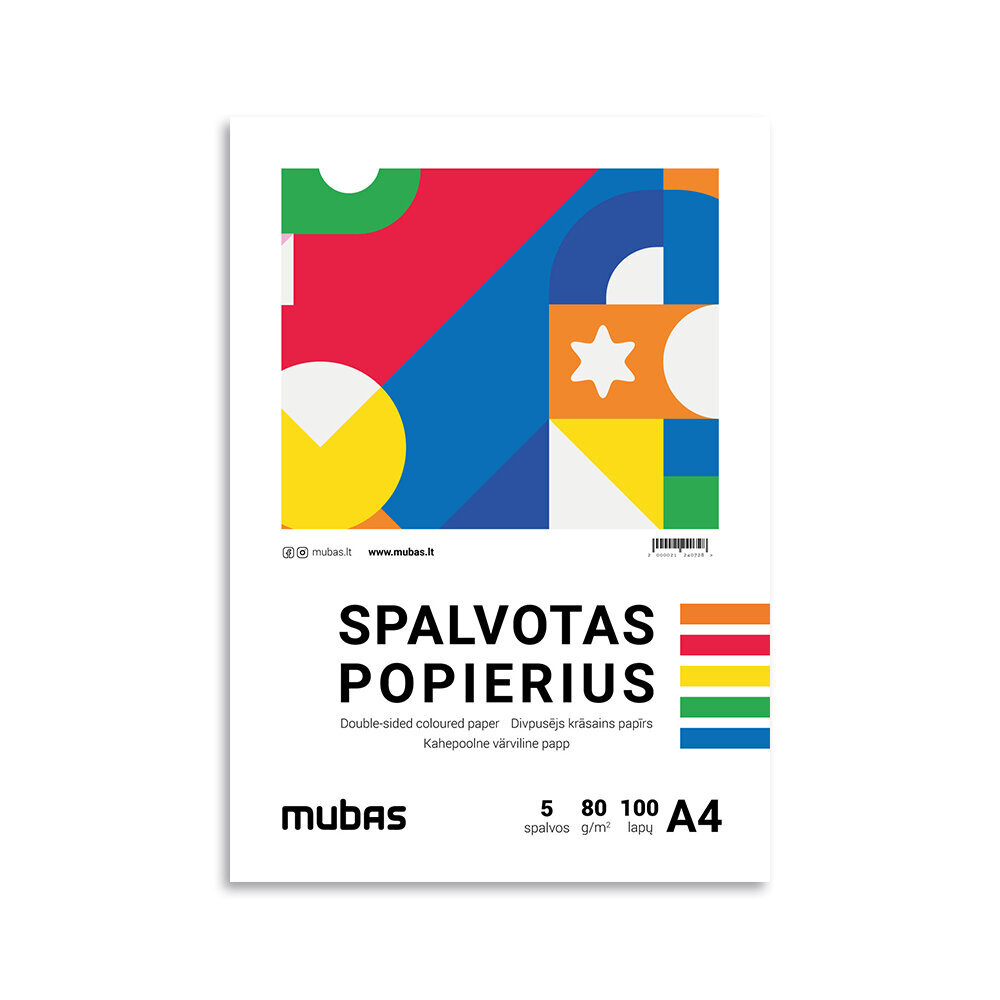 Spalvotas popierius Mubas A4, 80 gsm, 100 lapų kaina ir informacija | Sąsiuviniai ir popieriaus prekės | pigu.lt