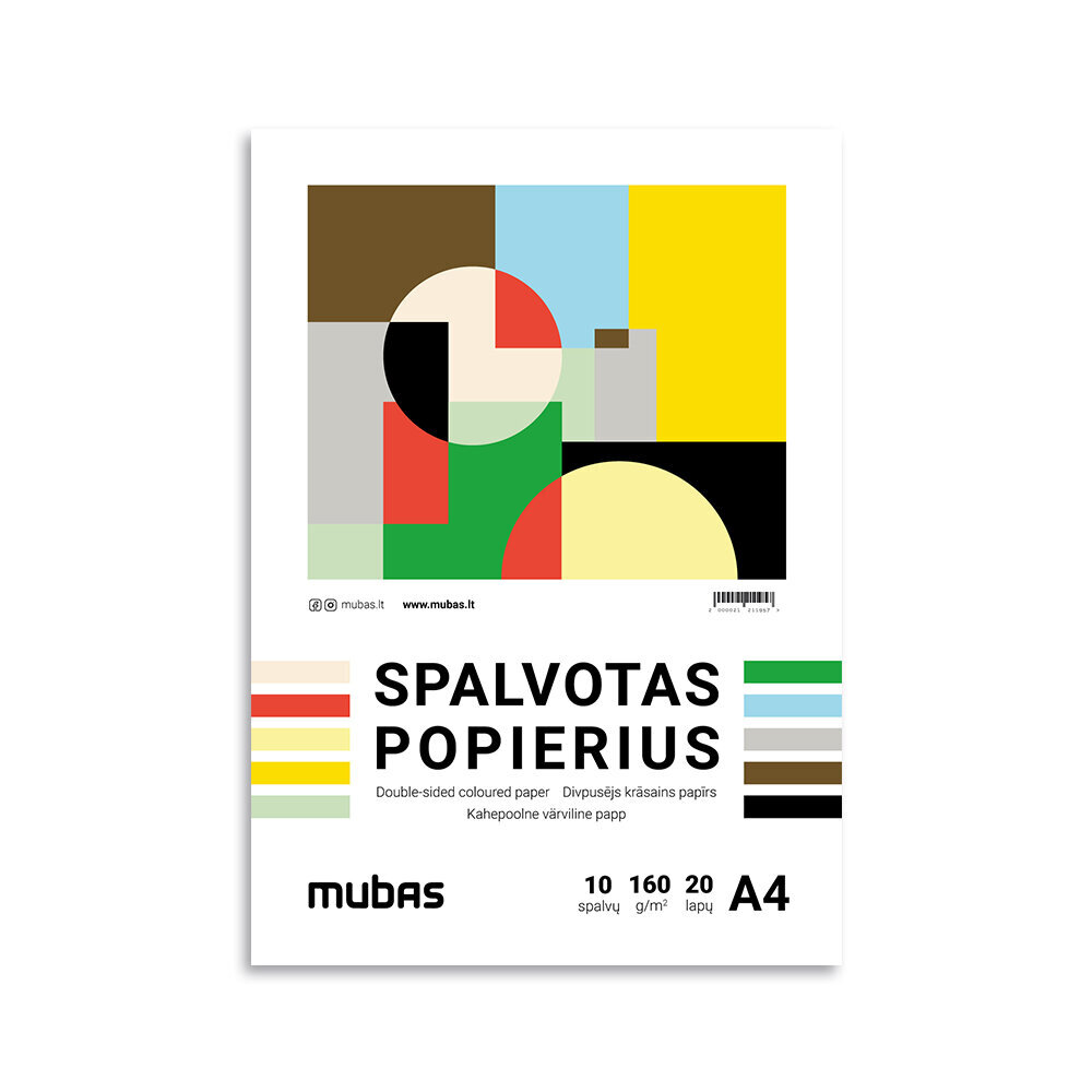 Spalvotas popierius Mubas A4, 160 gsm, 20 lapų цена и информация | Sąsiuviniai ir popieriaus prekės | pigu.lt