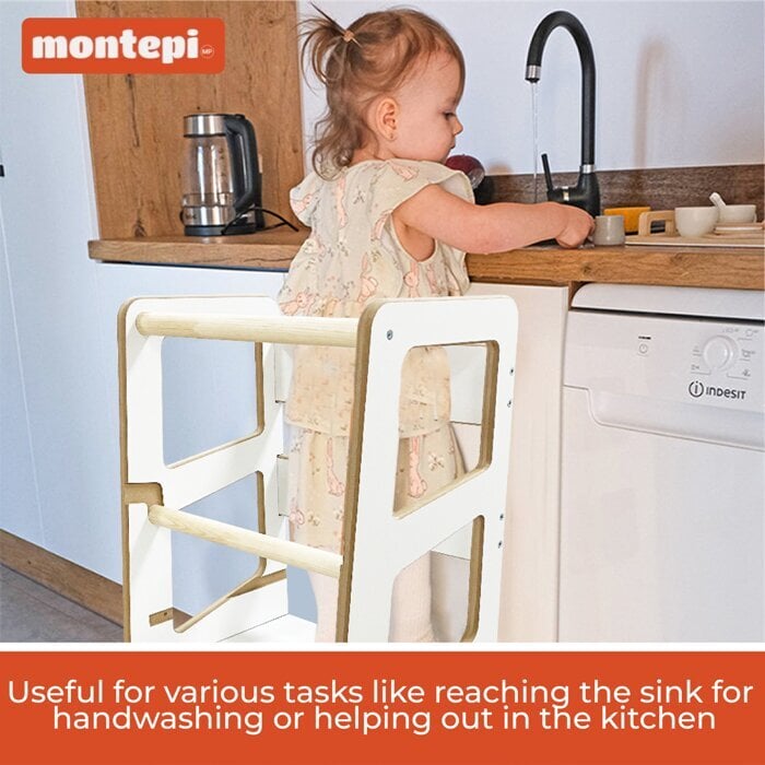 Virtuvės bokštelis Montepi Kubas, baltas kaina ir informacija | Vaikiškos kėdutės ir staliukai | pigu.lt