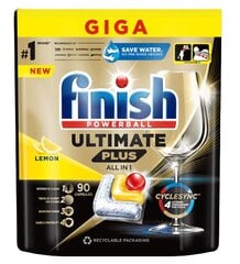 Finish Powerball Ultimate Plus Все в 1 Капсулы для Посудомоечной Машины, 90 шт. - Лимонной Концентрированные Формулы для Идеальной Чистки цена и информация | Средства для мытья посуды | pigu.lt