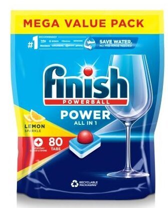 Finish indaplovės tabletės Power All in One Lemon, 80 vnt. kaina ir informacija | Indų plovimo priemonės | pigu.lt