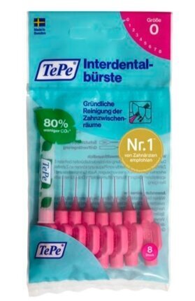 Tarpdančių šepetėliai TePe Pink 0.4mm Interdental Brush, 8 vnt. цена и информация | Dantų šepetėliai, pastos | pigu.lt