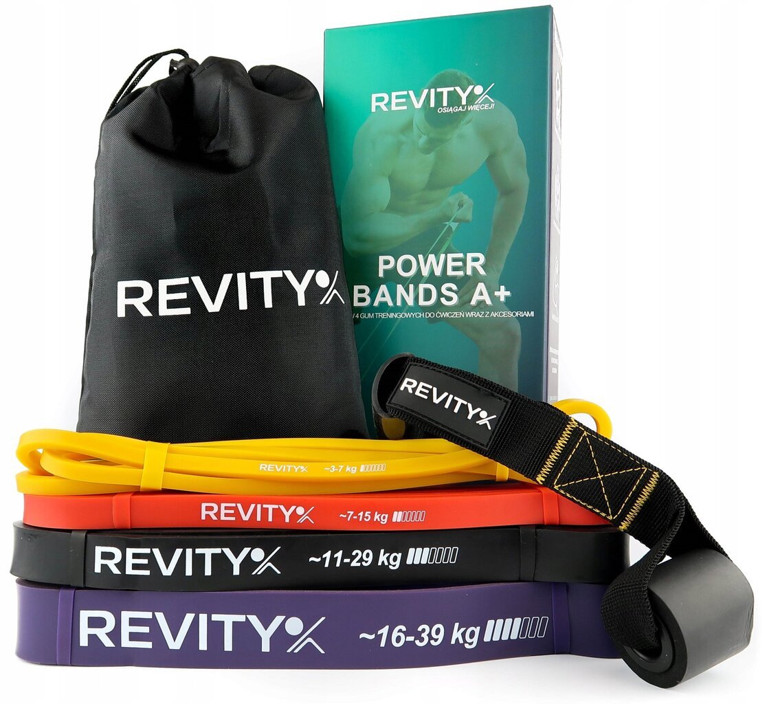 Pasipriešinimo gumų rinkinys treniruotėms Revity, 4 vnt, įvairių spalvų kaina ir informacija | Pasipriešinimo gumos, žiedai | pigu.lt