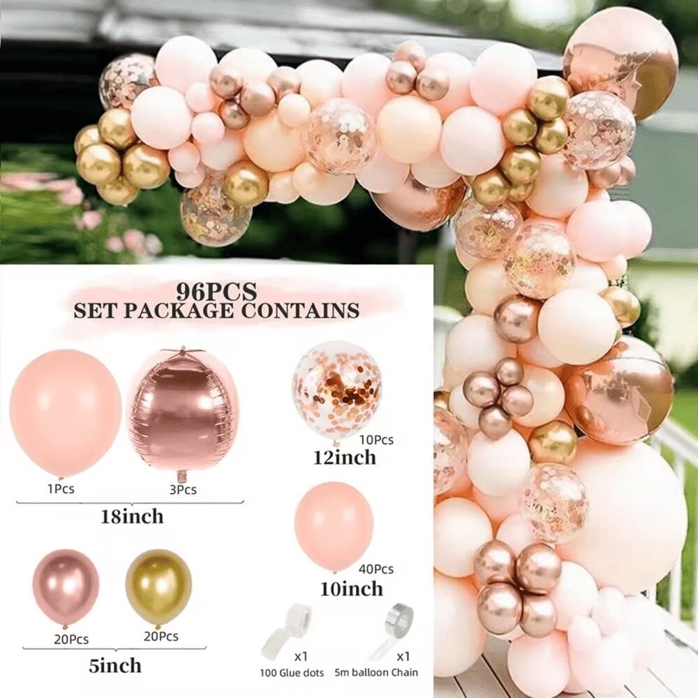 Balionų rinkinys Rose Gold Pink Sequined Macaron, 96 vnt. kaina ir informacija | Balionai | pigu.lt