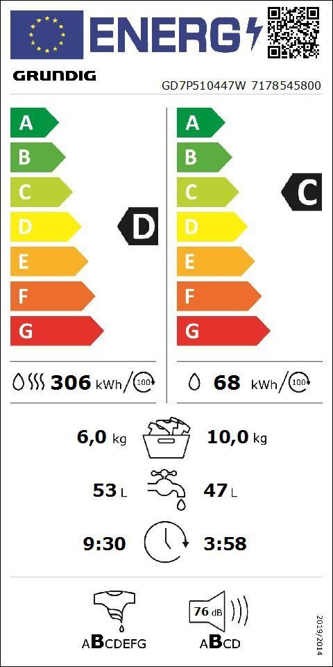 Grundig GD7P510447W цена и информация | Skalbimo mašinos | pigu.lt