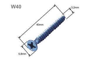 Tvirtinimo varžtai 40 mm dėžutėms W40 (50 vnt.) kaina ir informacija | Tvirtinimo detalės | pigu.lt