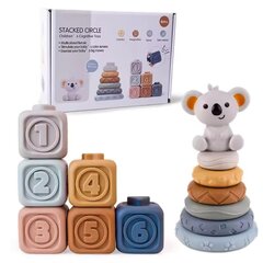 Набор детских развивающих игрушек пирамидка и кубики с верхушкой Коала, два в одном цена и информация | Развивающие игрушки | pigu.lt