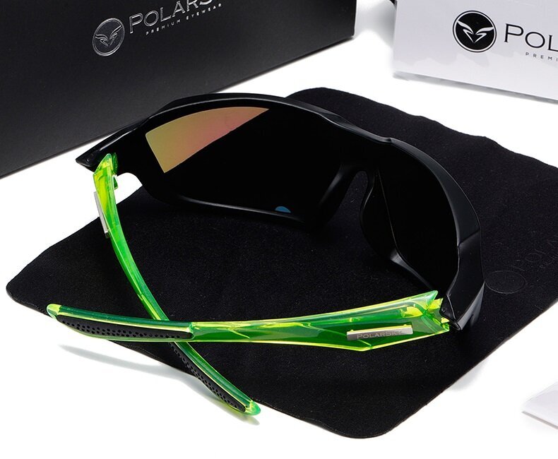 Sportiniai akiniai Premium Polarized PolarSky, juodi/žali/mėlyni kaina ir informacija | Sportiniai akiniai | pigu.lt