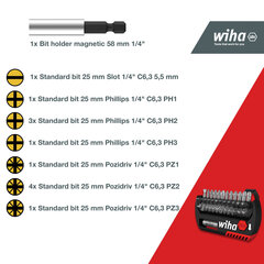 Набор бит WIHA FlipSelector Phillips, Pozidriv, 13 шт., 1/4" с зажимом для ремня цена и информация | Механические инструменты | pigu.lt