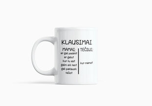 Puodelis Klausimai mamai, tėčiui, 300ml цена и информация | Оригинальные кружки | pigu.lt