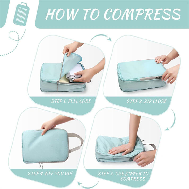 Kompresinis lagaminų krepšių dėklas Compression Packing Cubes, 3 dalių, mėlynas цена и информация | Lagaminai, kelioniniai krepšiai | pigu.lt