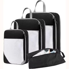 Kompresinis lagaminų krepšių dėklas Compression Packing Cubes, 4 dalių, juodas цена и информация | Чемоданы, дорожные сумки | pigu.lt