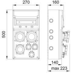 MAX BOX-11S skirstomieji įrenginiai 1x63A/5P, 1x32A/5P, 1x16A/5P, 3x230V IP65 - B.MAX-11S-1 kaina ir informacija | Elektros jungikliai, rozetės | pigu.lt