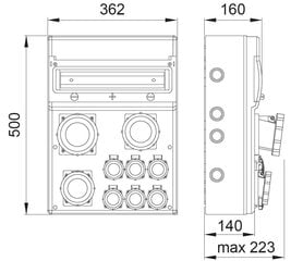 MAX BOX-16S skirstomieji įrenginiai 1x63A/5P, 1x32A/5P, 1x16A/5P, 6X230V IP65 - B.MAX-16S-1 kaina ir informacija | Elektros jungikliai, rozetės | pigu.lt