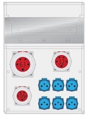 MAX BOX-16S skirstomieji įrenginiai 1x63A/5P, 1x32A/5P, 1x16A/5P, 6X230V IP65 - B.MAX-16S-1 kaina ir informacija | Elektros jungikliai, rozetės | pigu.lt