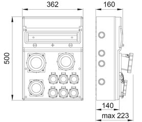 MAX BOX-16S распределительное устройство 1x63A/5P,1x32A/5P,1x16A/5P, 2x230V IP65 - B.MAX-16S-10 цена и информация | Выключатели, розетки | pigu.lt