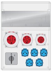 MAX BOX-16S 63A/5P, 16A/5P, 32A/5P, 5x230V, off.0/1 IP65 - B.MAX-16S-11 skirstomasis įrenginys kaina ir informacija | Elektros jungikliai, rozetės | pigu.lt