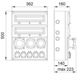 MAX BOX-32S 1x32A/5P, 1x16A/5P, 6x230V IP65 распределительное устройство - B.MAX-32S-2 цена и информация | Выключатели, розетки | pigu.lt