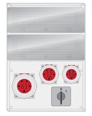 MAX BOX-32S 1x63A/5P, 1x32A/5P, 1x16A/5P, 0/1 IP65 skirstomieji įrenginiai - B.MAX-32S-6 kaina ir informacija | Elektros jungikliai, rozetės | pigu.lt