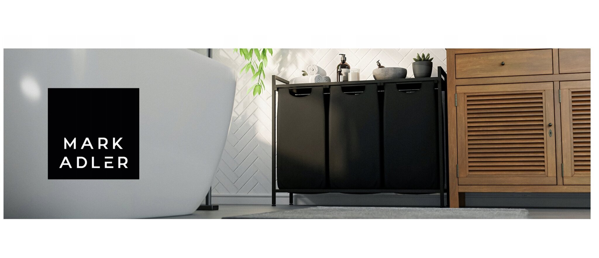 Stovas su 3-ių skalbinių rūšiavimo krepšiais Mark Adler, 73x93x33 cm, juoda kaina ir informacija | Vonios kambario aksesuarai | pigu.lt