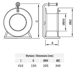 Удлинительный кабель на катушке 5x1,5 резиновый 16A/5 2x230V 35м цена и информация | Удлинители | pigu.lt