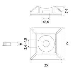 Монтажная площадка для кабельных стяжек PMS-25-25-100, белая, самоклеящаяся цена и информация | Крепежные изделия | pigu.lt