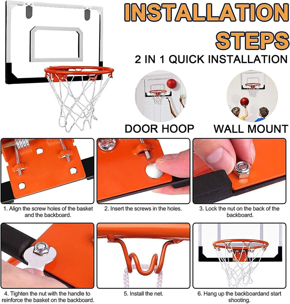 Mini krepšinio lankas su 3 kamuoliais ir oro pompa Stay Gent, 40x30cm kaina ir informacija | Krepšinio lentos | pigu.lt
