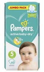 Sauskelnės Pampers Active Baby Dry 5 (11-16kg), 60 vnt. kaina ir informacija | Sauskelnės | pigu.lt