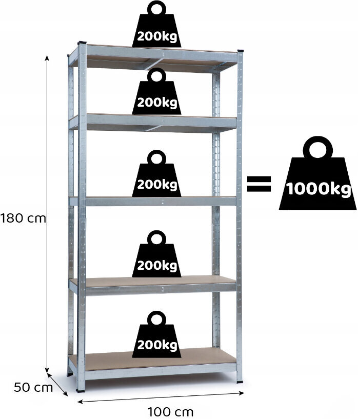 Sandėliavimo lentyna Funfit Home&Office, 180x100x50 cm, 1000/200 kg kaina ir informacija | Sandėliavimo lentynos | pigu.lt