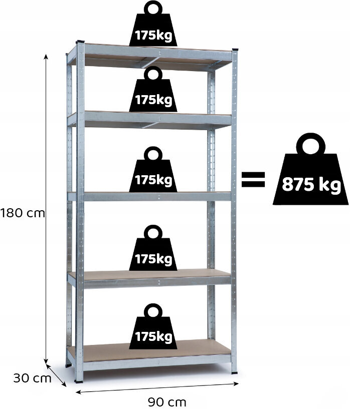 Sandėliavimo lentyna Funfit Home&Office Hamster, 180x90x30 cm, 875/175 kg kaina ir informacija | Sandėliavimo lentynos | pigu.lt