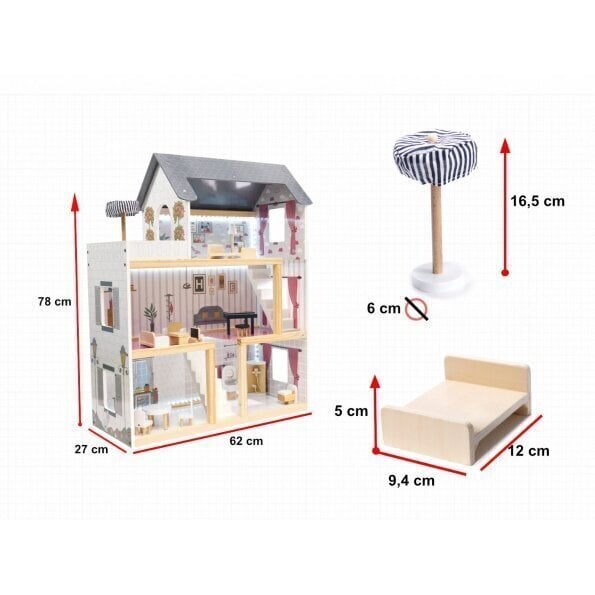 Medinis lėlių namelis Berimax ZN-568, 62 cm kaina ir informacija | Žaislai mergaitėms | pigu.lt