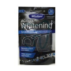 Dantų siūlas ant pagaliuko su anglimi Wisdom Active Whitening Charcoal, 30 vnt. kaina ir informacija | Dantų šepetėliai, pastos | pigu.lt