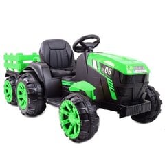Vaikiškas akumuliatorinis traktorius su priekaba Super Toys Power 06 WH-777, žalias цена и информация | Электромобили для детей | pigu.lt