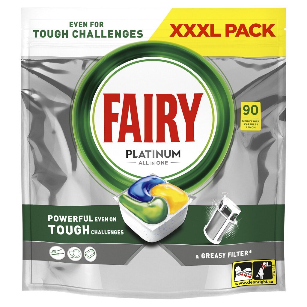 Fairy indaplovių tabletės Platinum All In One Lemon, 90 vnt. kaina ir informacija | Indų plovimo priemonės | pigu.lt