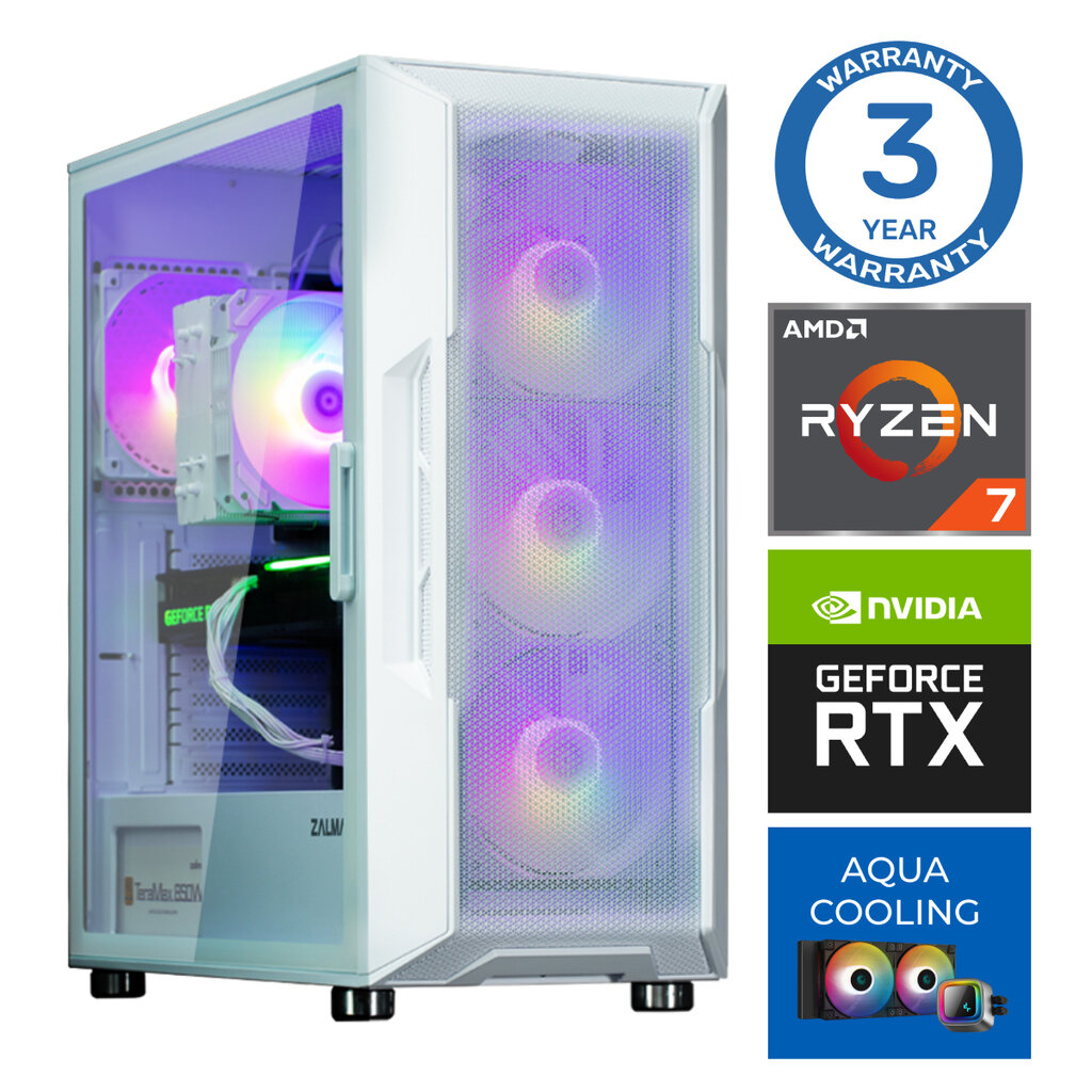 Intop Aqua Ryzen 7 7700X 16GB DDR5 500SSD M.2 NVME+2TB RTX3060 12GB no-OS цена и информация | Stacionarūs kompiuteriai | pigu.lt