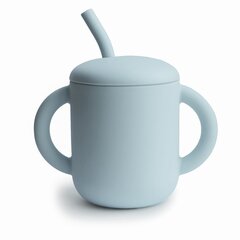 Silikoninis puodelis su šiaudeliu Mushie powder blue kaina ir informacija | Buteliukai kūdikiams ir jų priedai | pigu.lt