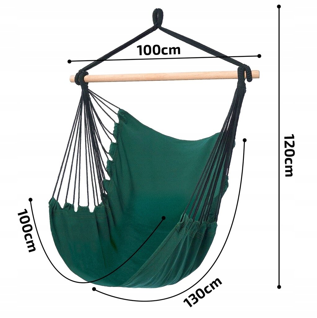 Pakabinamas fotelis Fluxar 100 cm, žalias kaina ir informacija | Lauko kėdės, foteliai, pufai | pigu.lt