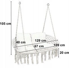 Pakabinamas fotelis Fluxar 129 cm, baltas kaina ir informacija | Lauko kėdės, foteliai, pufai | pigu.lt